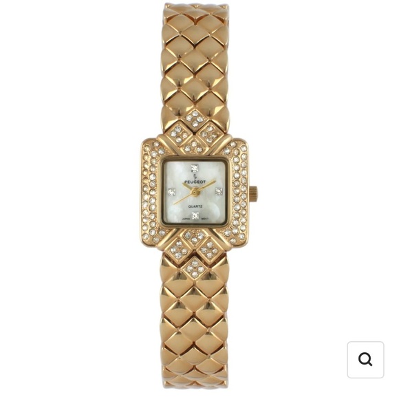 Peugeot Accessories - Peugeot Watch with Swarovski Crystal Gold Tone Square Face